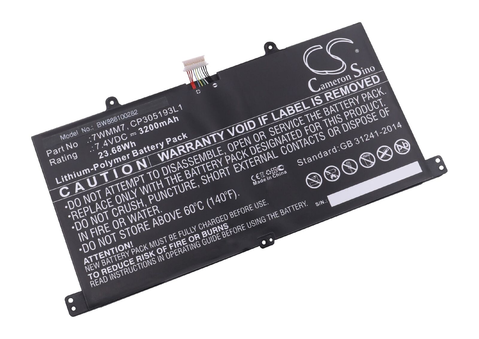 Dell 7WMM7, CP305193L1, DL011301-PLP22G0 3200mAh 7,4V Li-Polymer Ersatz Akku