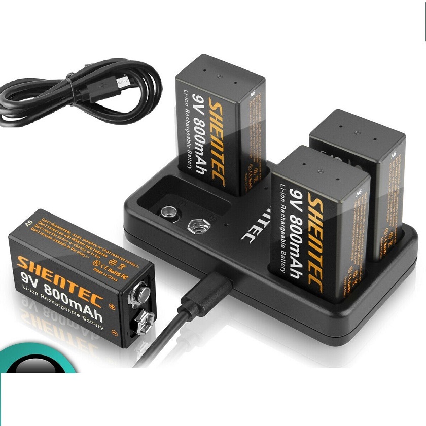 4 slot USB charger + 9 volt block Lthium rechargeable Li-ion Ersatz Akku