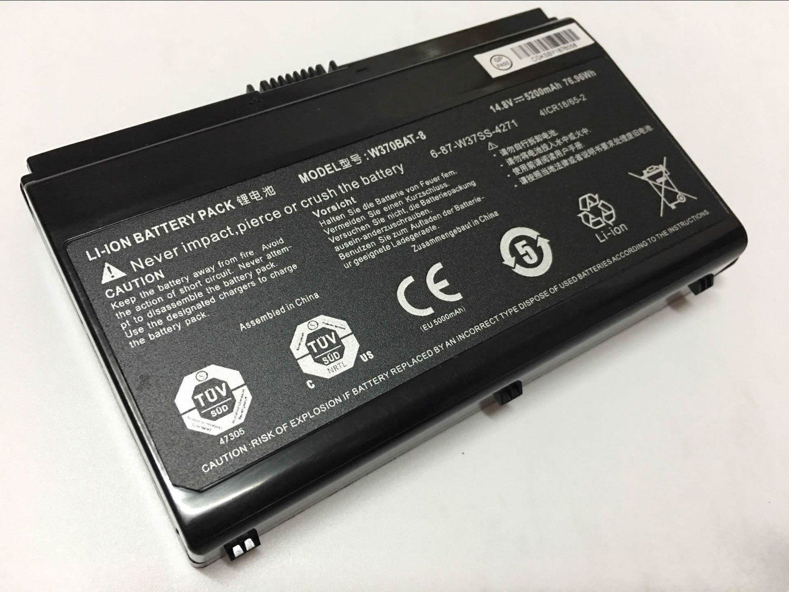 14.8v 5200mAh W370BAT-8 Clevo Schenker XMG A722 6-87-W370S-427 Ersatz Akku